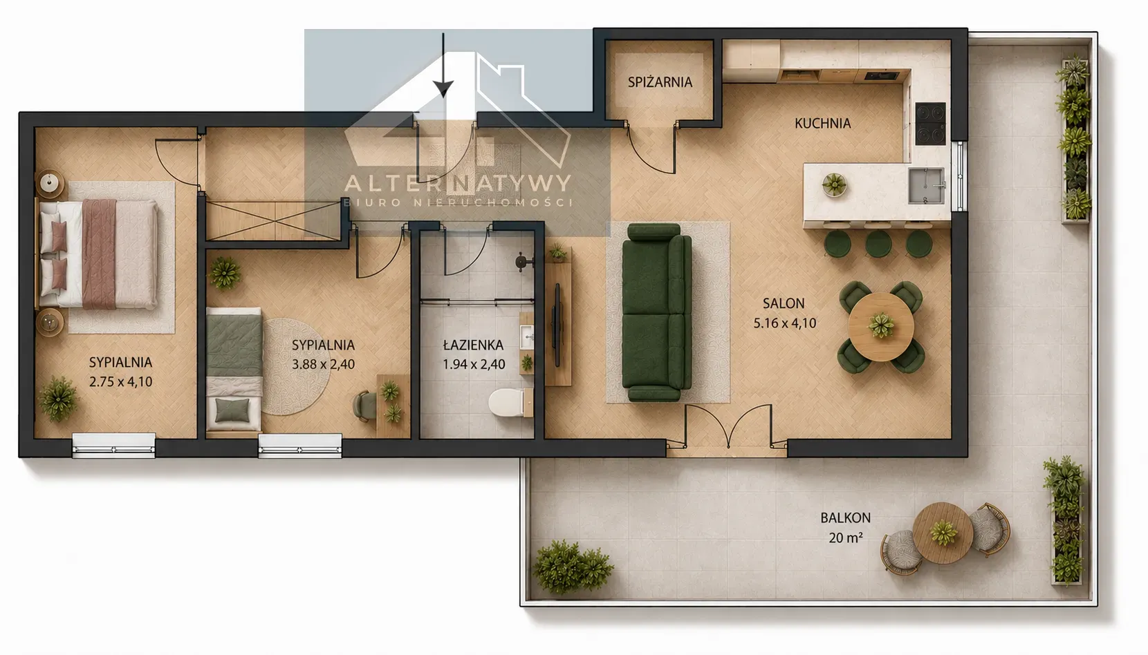Ruczaj - trzy pokoje, duży balkon 19